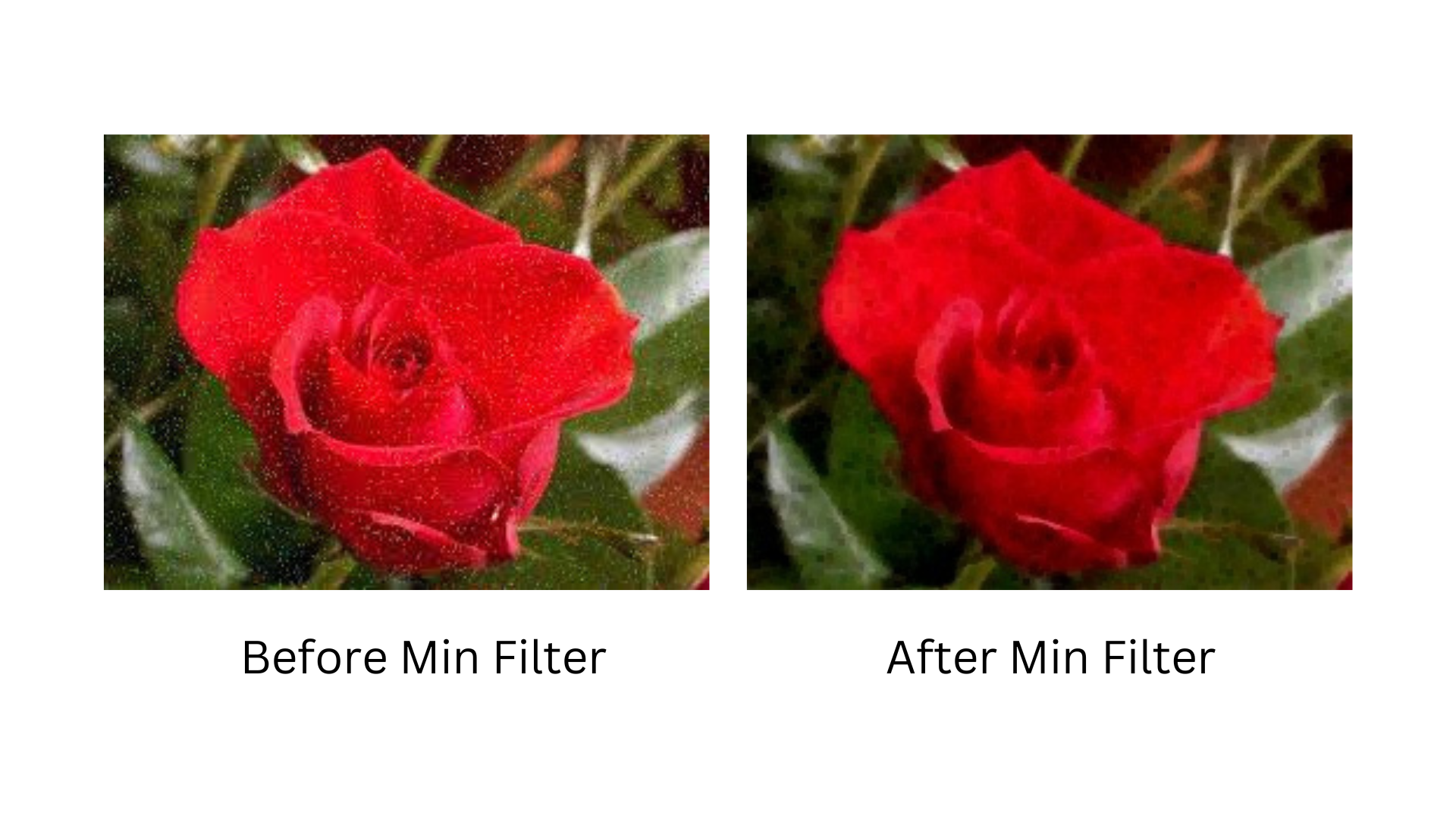 Min filter in image processing before and after